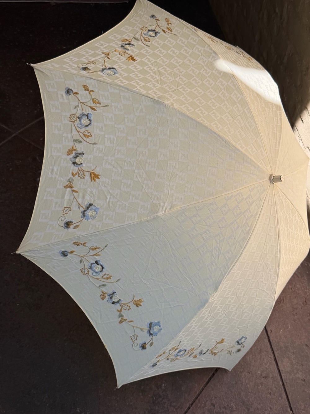 Fendi Vintage Cotton Embroidered Floral Parasol